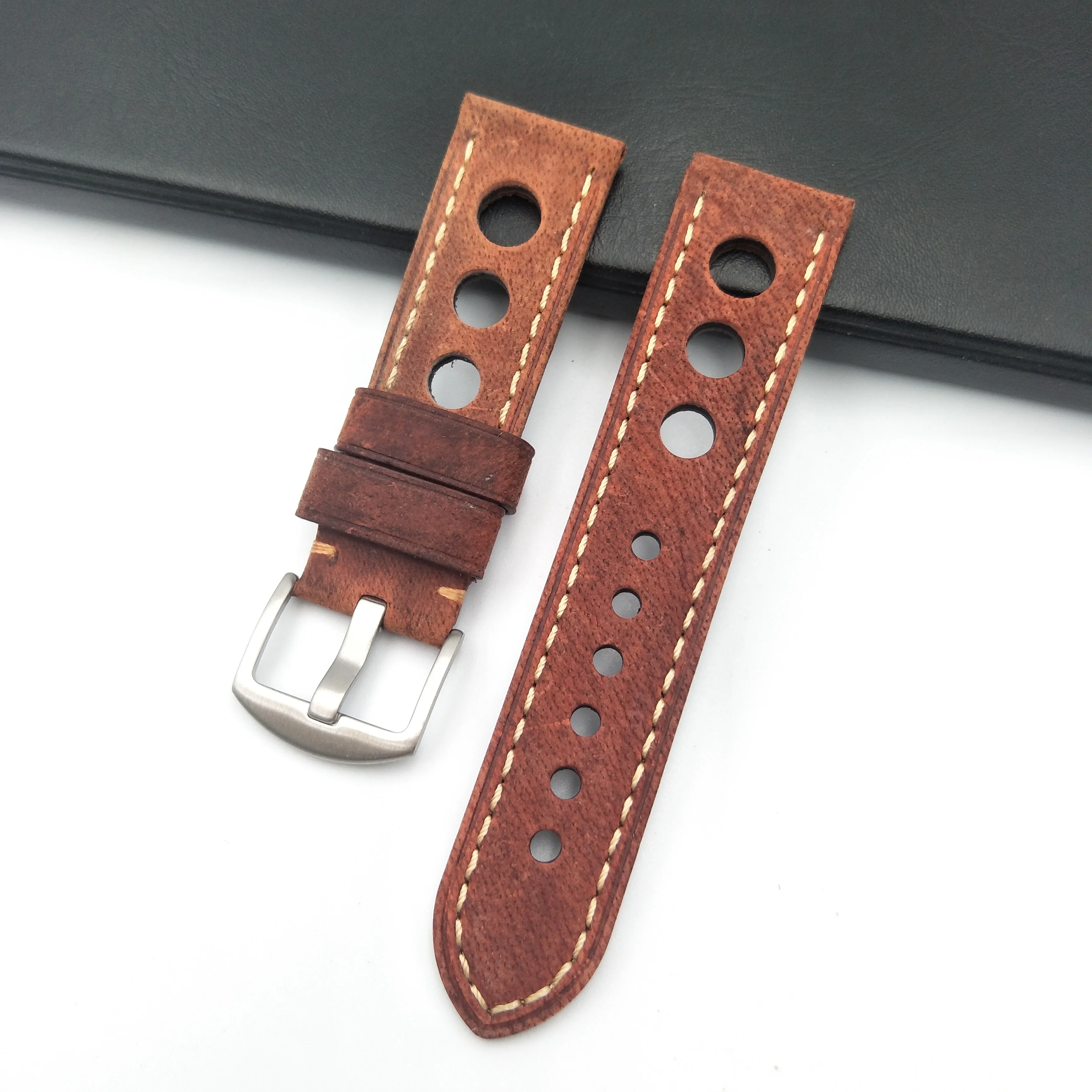 Genuine Leather Wrist strap For Watch 3 holes Vintage Watch band strap Crazy Horse Leather Soft Leather Men Watch Strap 23mm