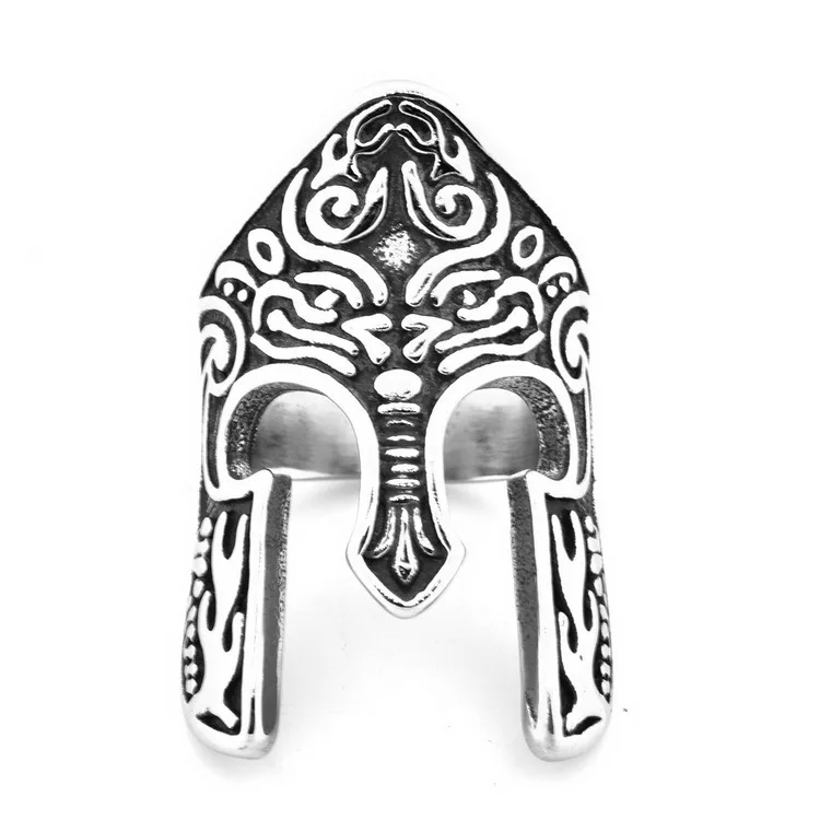 New Retro Spartan Warrior Helmet Ring Viking Rune Men\'s Ring Fashion Metal Celtic Jewelry Accessories Party Gift Size 8-11