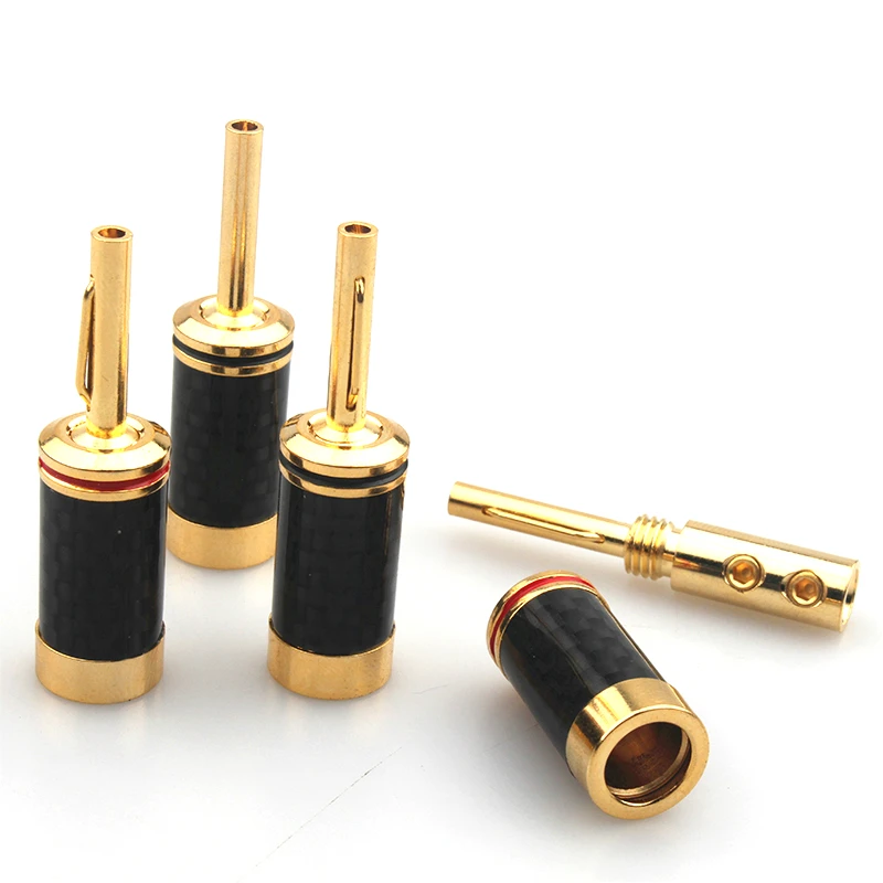 8Pcs Gold Plated Speaker cable Banana plug HiFi Audio Adapter  Carbon Fiber Banana Plug Free Welding Speaker Connector