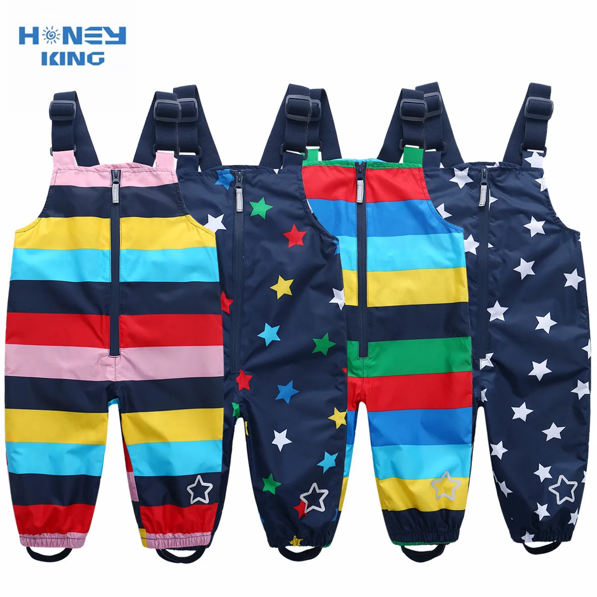 HONEYKING Children Waterproof Rain Pants Baby Jumpsuits Boys Girls Overalls Strap Pants Fashion Kids Overalls