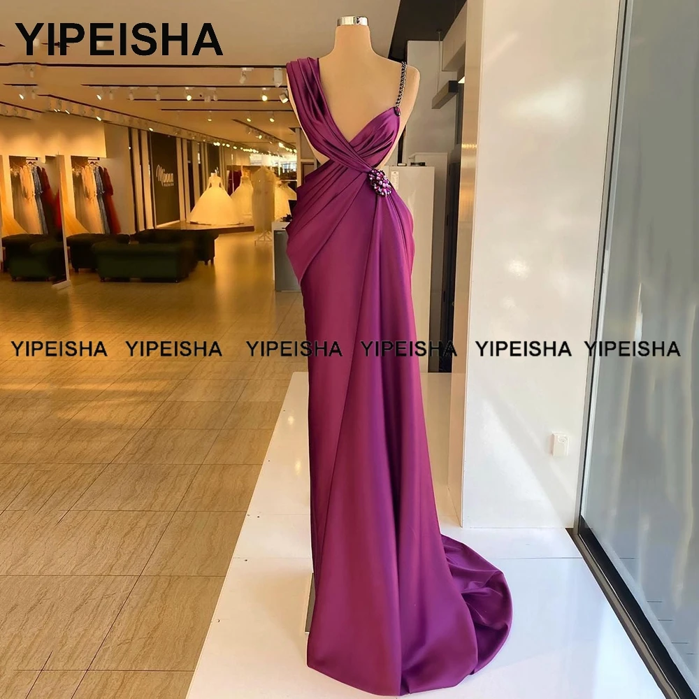 Yipeisha-vestidos de graduación largos para mujer, Vestido de tubo de satén con cuello de pico, Vestido de noche Sexy de Fiesta para mujer 2021