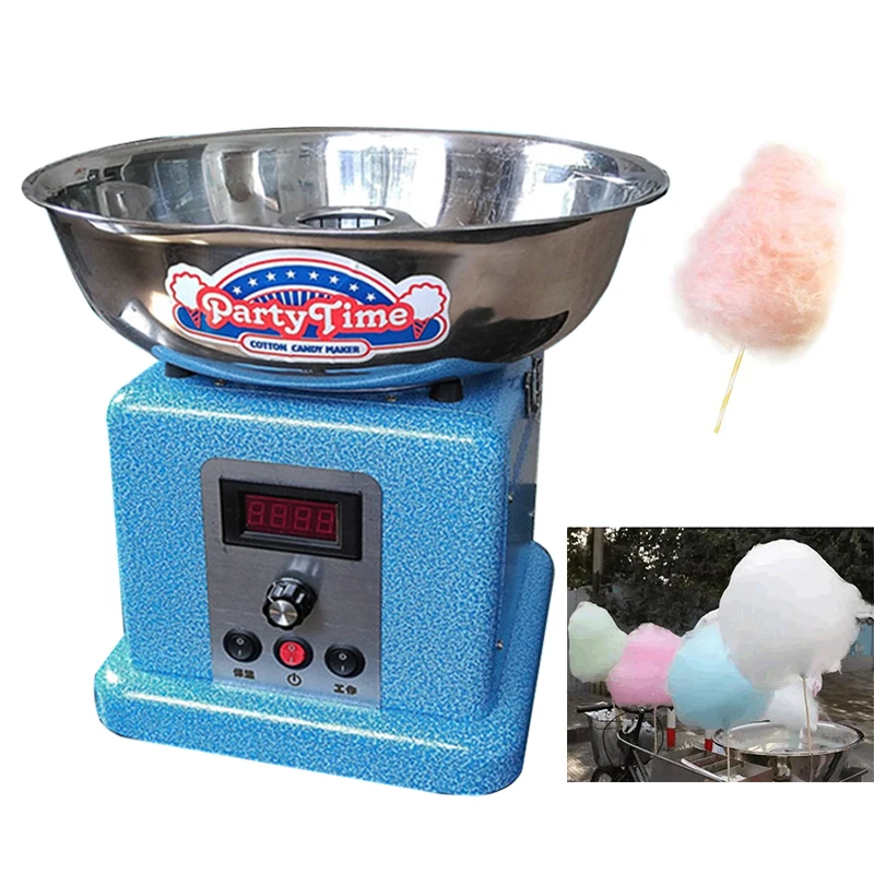 ماكينة حلوى القطن الملونة الصغيرة 220 فولت ماكينة حلوى القطن التجارية ماكينات الطعام التجارية ترموستات رقمي كهربائي