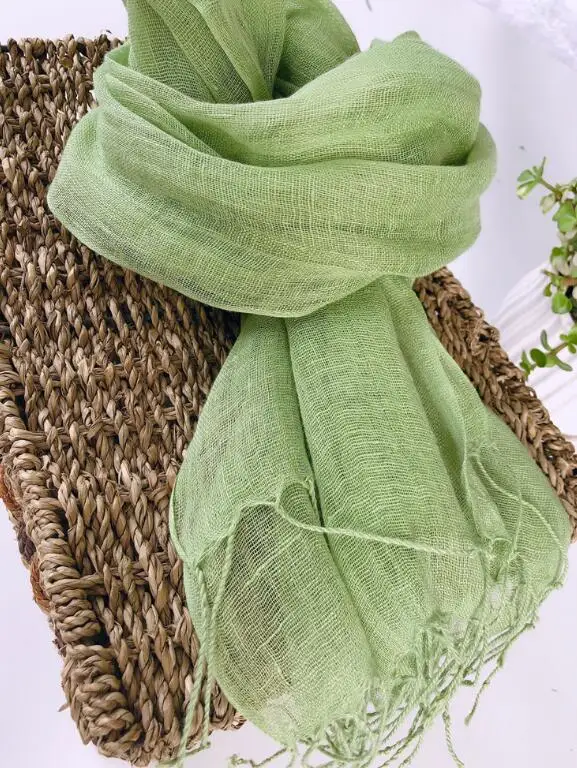 Spring And Summer New Fashion 100% High Quality Linen Scarf Long Comfortable Nice Green Breathable Scarves For Lady