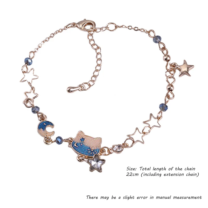 Playful girlysense beautiful kitty bracelet woman cute star moon gradient color all-match jewelry lover souvenir girlfriend gift