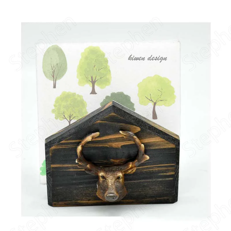 

American Pastoral Deer Head Napkin Holder European Vintage Restaurant Hotel Desktop Napkins Box Coffee Table Wood Tissue Boxes