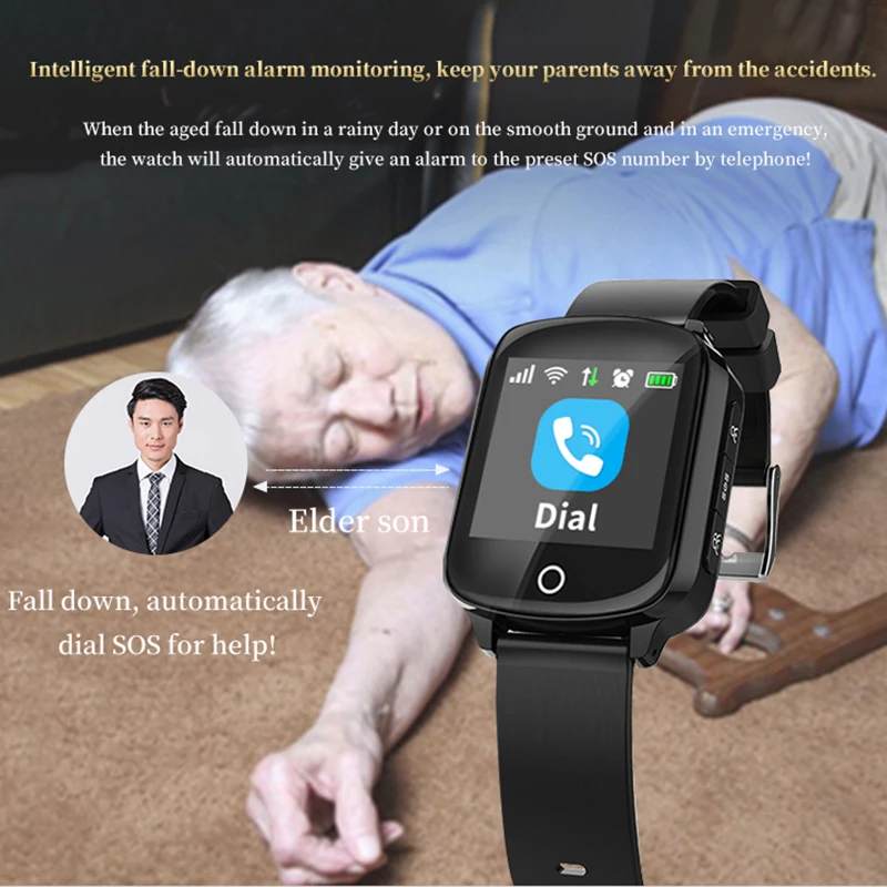 2G network GPS watch SOS one-key help sleep tracker health adult smart watch safety fence considerate design for elder patents