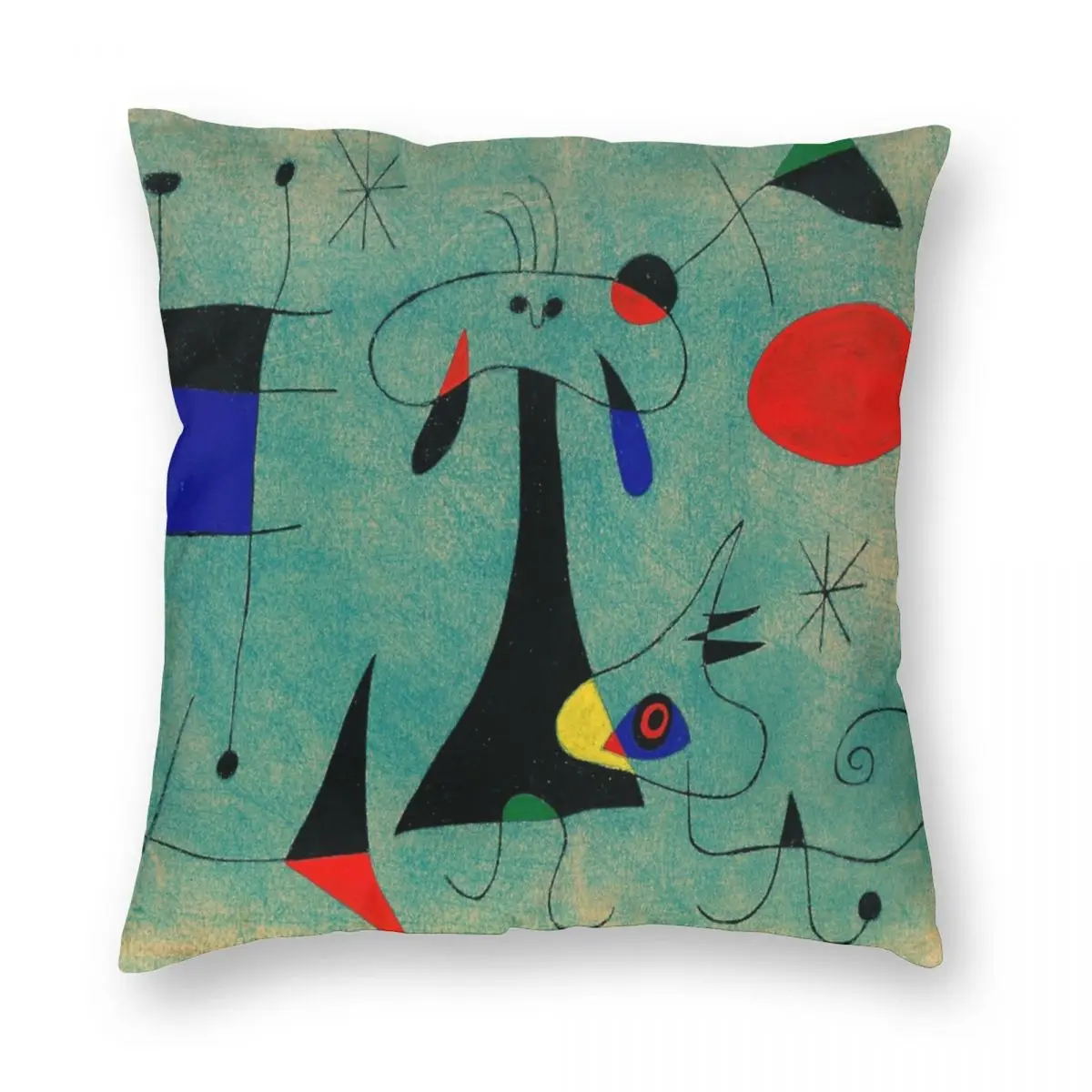 Joan Miro Personnage Chien Oiseaux Square Pillowcase Polyester Linen Velvet Creative Zip Decor Room Cushion Case 18