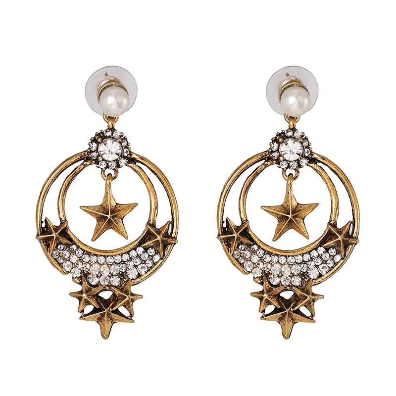 

Rongho Vintage Metal Star Earrings for Women Crystal Statement Earring Chunky Brincos Star Pendant Punk Jewelry