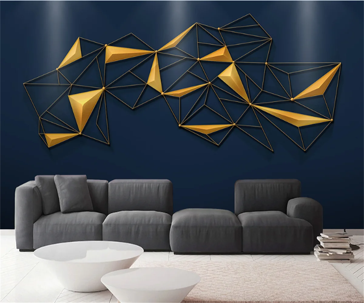 

North American fashion simple modern geometric golden embossed lines light hotel restaurant luxury background wallpaper mural