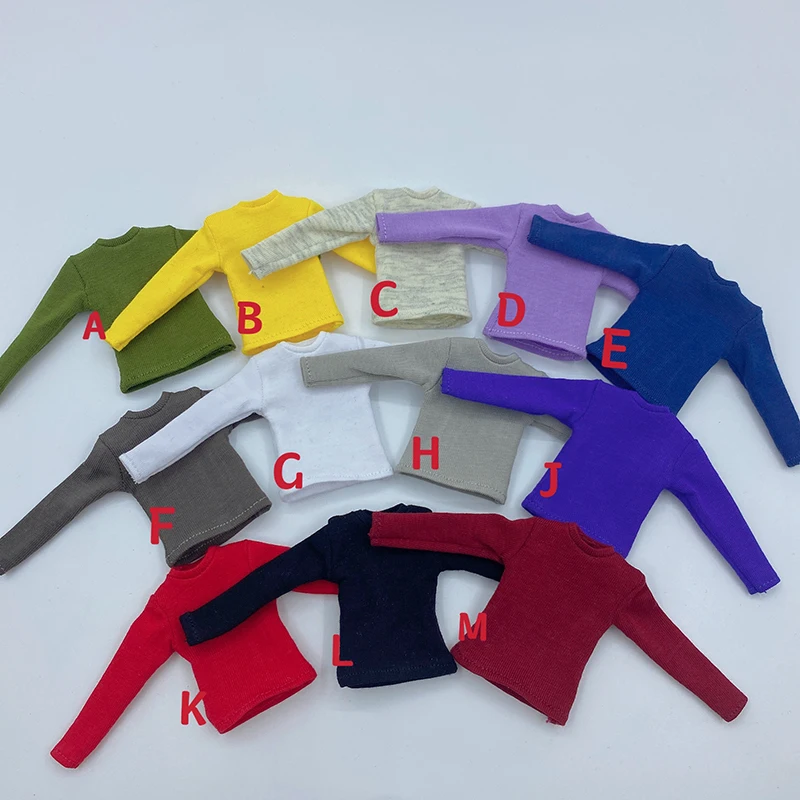 12 Colors In Stock 1/12 Scale Female/Male Clothes Accessory Long Sleeve T-shirt Model for 6 inches Action Figure Body Doll Toy