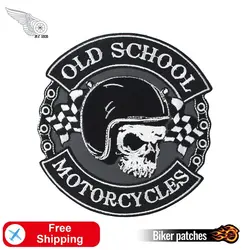 Old School łaty z czaszką haft żelazko na motocyklu niestandardowe DIY fajne naszywka rowerzysty punkowa odznaka przenikania ciepła na koszulę odzieżową