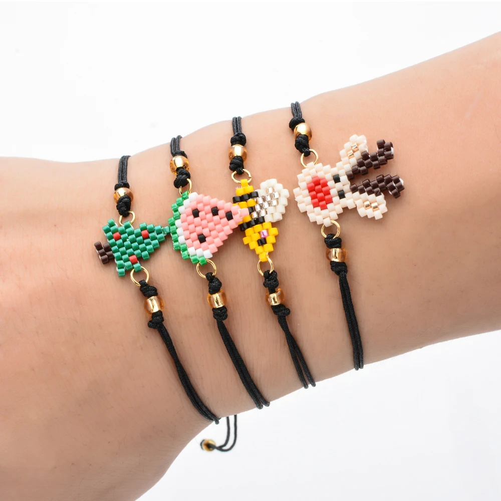 Diy Woven Rope Miyuki Seed Beads Bracelet Boho Santa Claus Elk Bracelet Simple Handmade Friendship Bracelet for Women Gifts