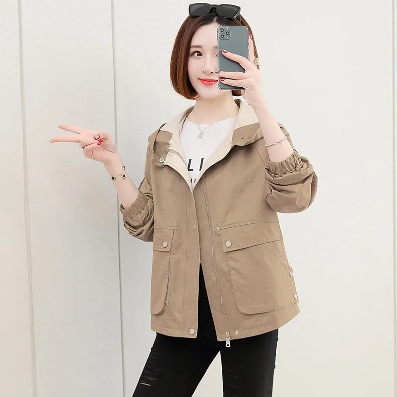 2022 New Autumn Women\'s Jackets Long Sleeve Causal Windbreaker Female Hooded Basic Coats Loose Outwear P896