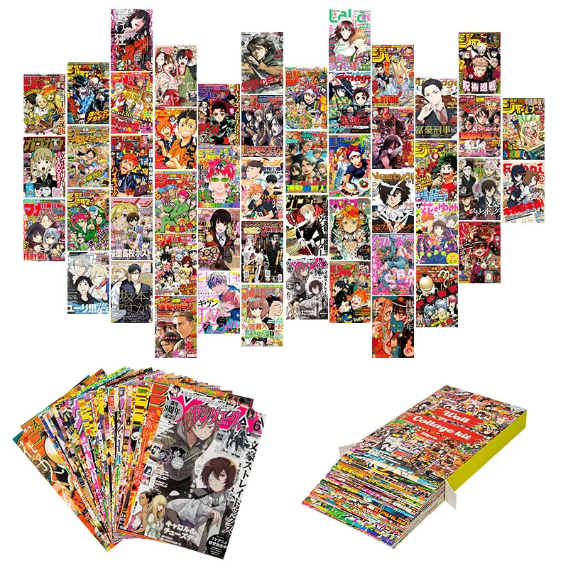 

50Pcs Anime Magazine Covers Aesthetic Wall Collage Kit Manga Bright Color Living Room Bedroom Art Decoration for Young Adults