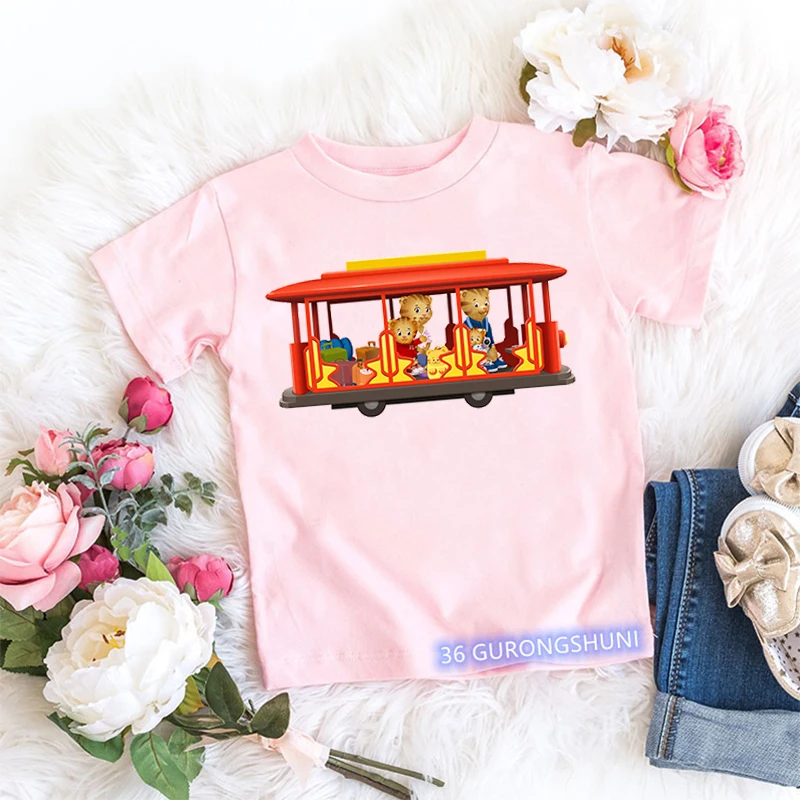 Daniel Tiger\'s Neighborhood Cartoon Print T-Shirt Kawaii Girls, Top Rosa, Engraçado, Roupa de Bebê, Moda Infantil