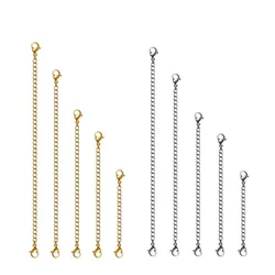 5Pcs Stainless Steel Necklace Extenders Bracelet Anklet Extension Chains with Lobster Clasps and Closures for Jewelry Making