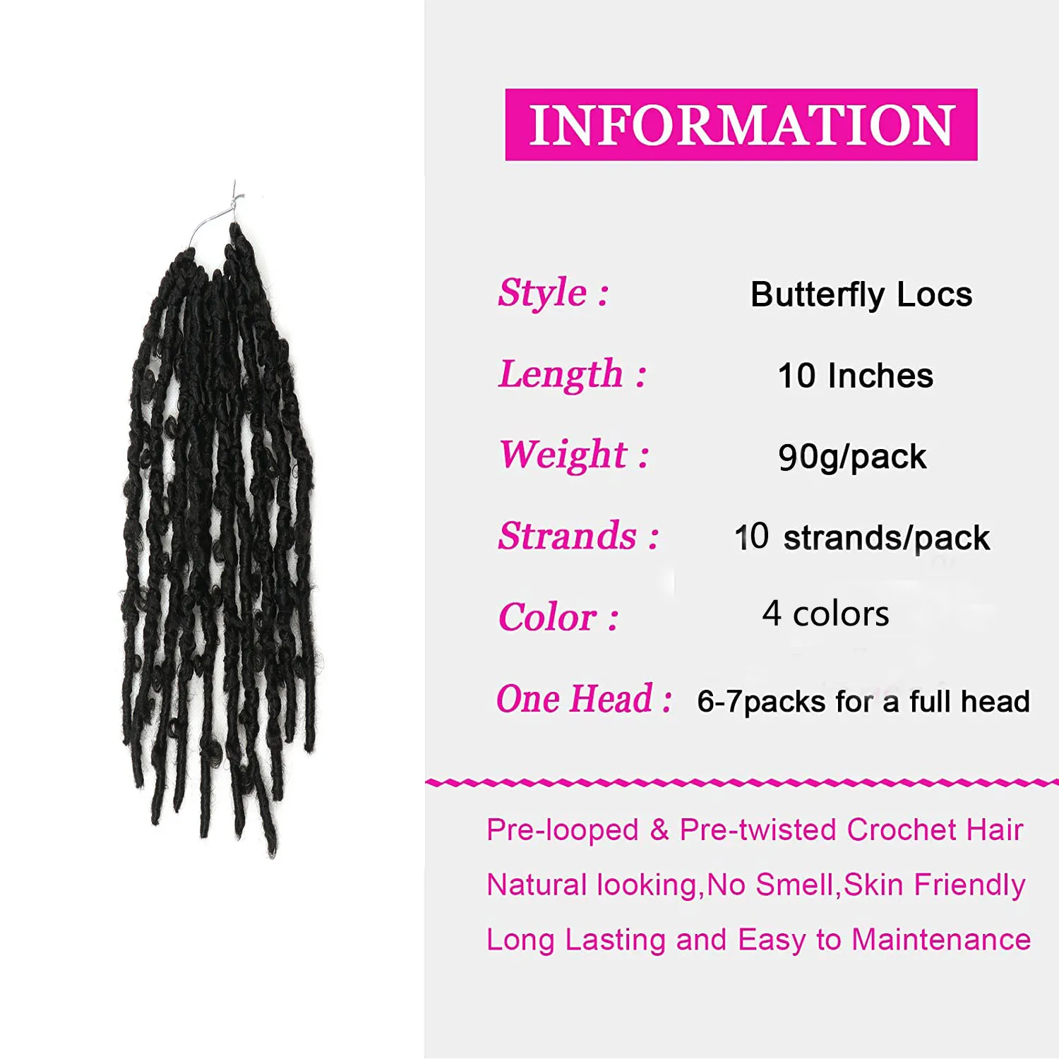 Synthetic Butterfly Locs Crochet Braids Hair Extension 10‘ Distressed Faux Locs Crochet Braids 10Strands/pack Locs Pre-Twist