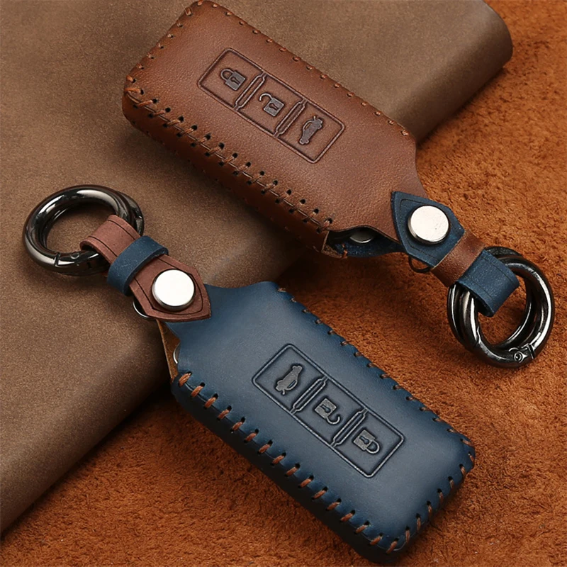 For Mitsubishi Outlander Sport Pajero Shogun Montero Lancer RVR Genuine Leather Key Shell 3 Buttons Key Case Fob Shell