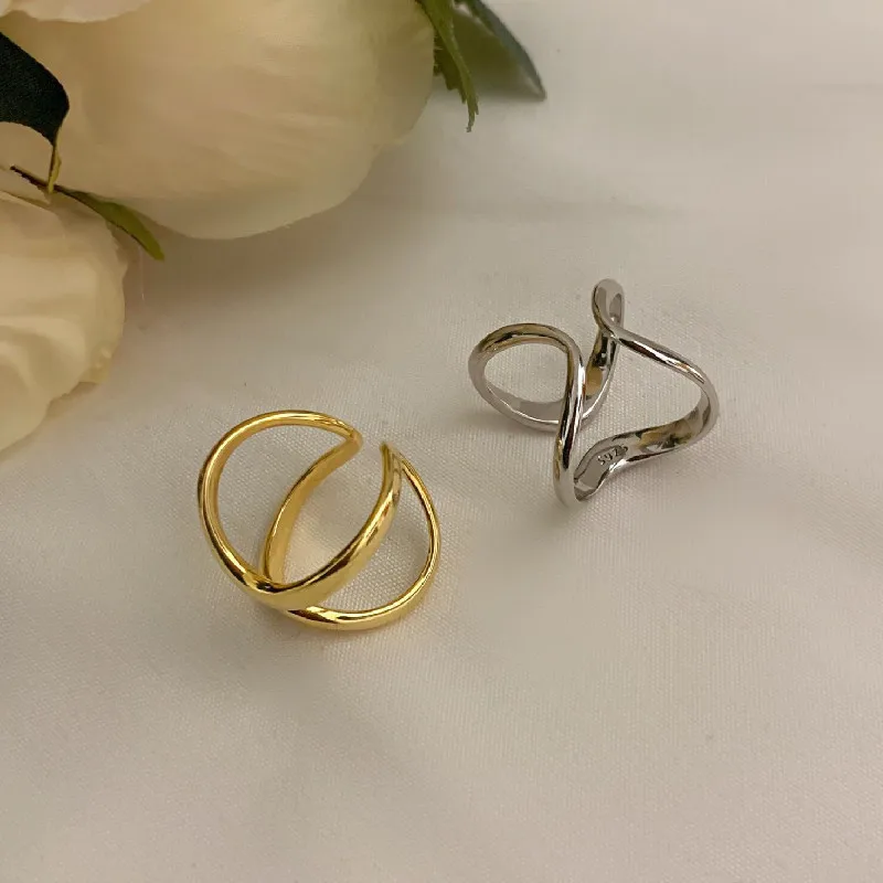 FOXANRY Silver Color Couples Rings New Trendy Elegant Hip Hop Vintage Simple Double Layer Hollow Geometric Party Jewelry