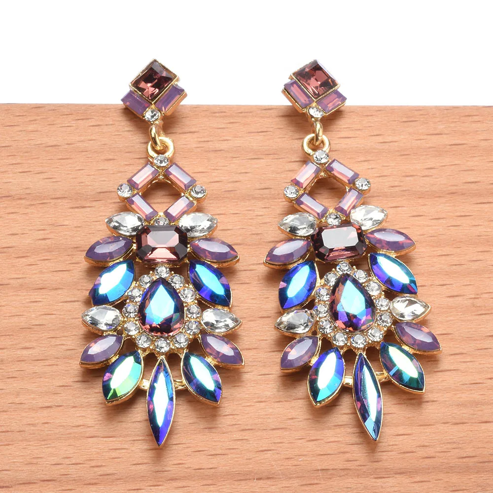 Crystal Colorful Big Dangle Drop Elegant Statement Earrings Accessories For Women