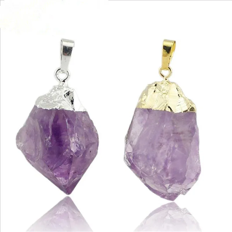 No processing Natural Crystal Amethysts Irregular Pendant Charm Rough Stone Pendant For Jewelry DIY Necklace Accessories