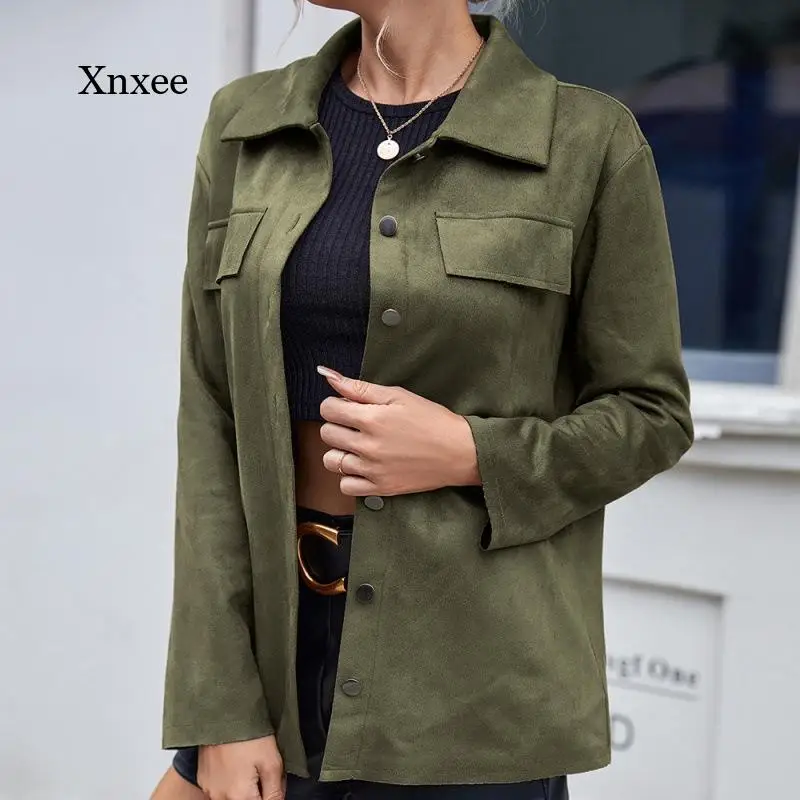 Winter Women\'s Fashion Casual Simple Single-Breasted Pocket Shirt Deerskin Velvet Long-Sleeved Shirt Jacket