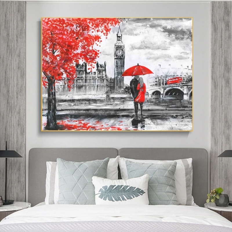 

Lovers Under the Tree Abstract Oil Painting on Canvas Poster London Landscape Wall Art Print Pictures for Home Living Room Decor