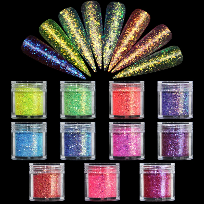 Holographische AB Aurora Nail art Pailletten Meerjungfrau Gemischt Größe Hexagon Chunky Chrome Glitter Zubehör Polnischen Maniküre Dekorationen – Detail 11