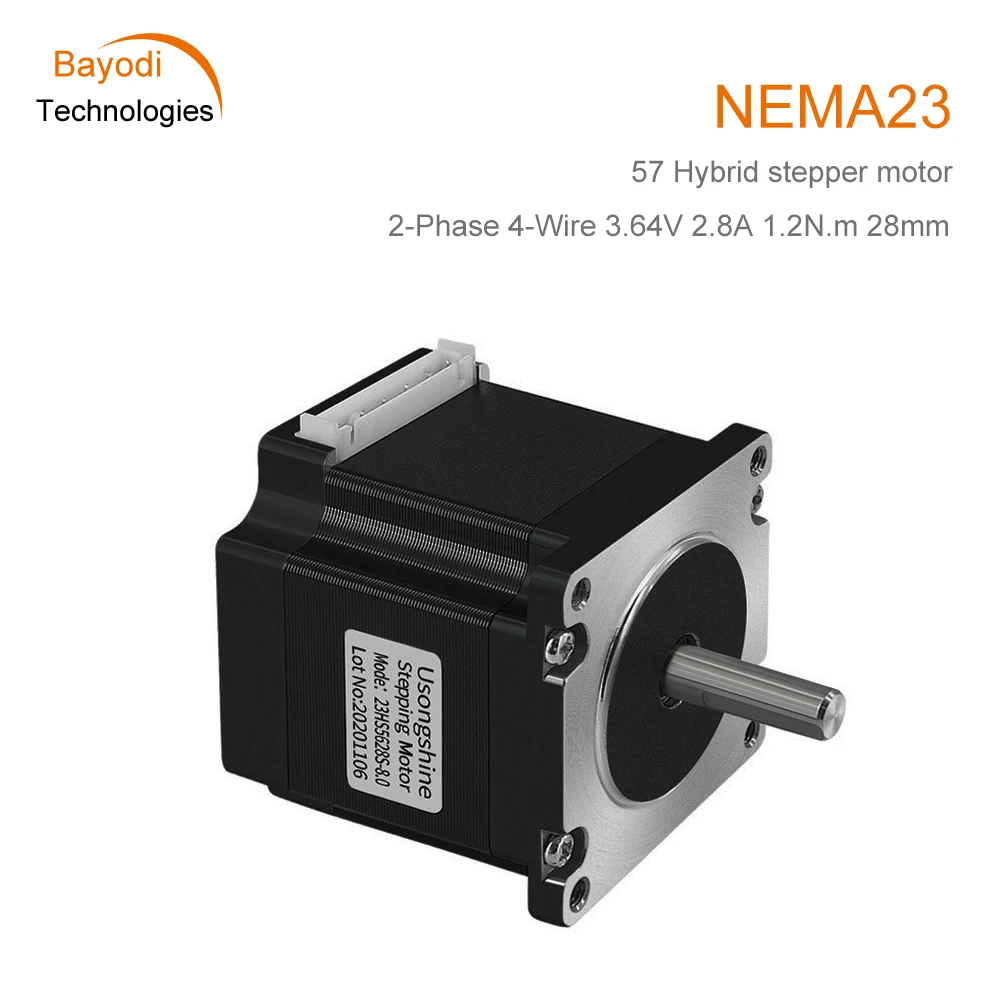 

NEMA23 57 2-Phase 4-Wire Hybrid Stepper Motor Large Torque 3.64V 2.8A 1.2N.m 28mm 3D Printer Engraving Machine Motor CNC Kit