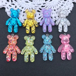 10pcs Resin Glitter Sparkle Colorful Bear Charm Cute Pendant for Keychain, Earring, Scrapbooking, DIY Making, Necklace