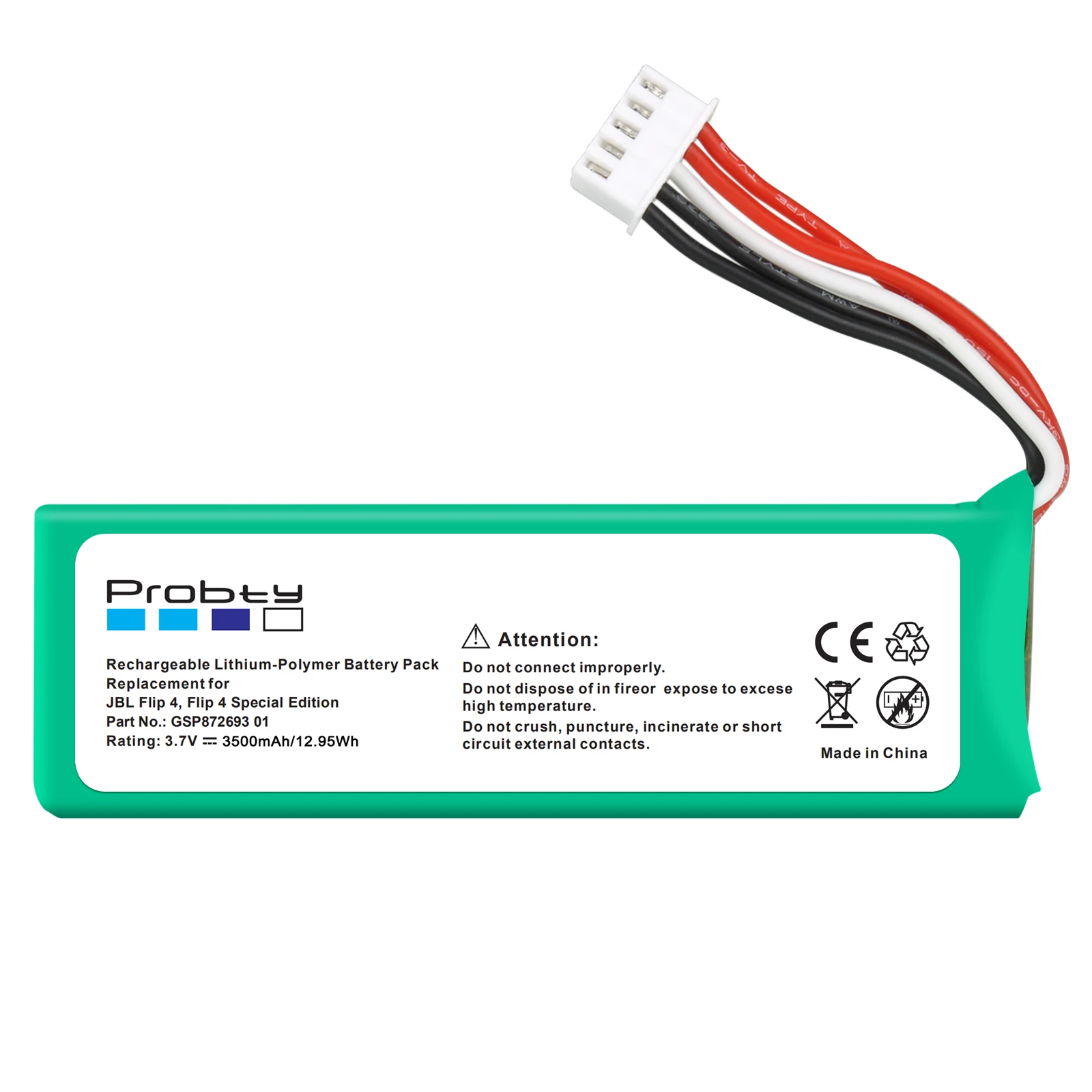 Probty 3.7V 3500mAh bateria GSP872693 01 ładowalny akumulator do głośnika JBL Flip 4, Flip 4 wydanie specjalne