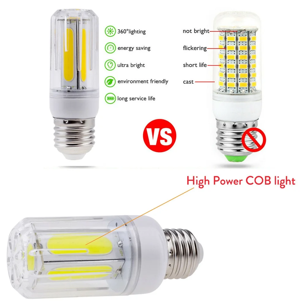 Imagem -04 - Super Bright Led Cob Lâmpadas de Milho Início Lâmpadas de Mesa Iluminação ac 85265v 110v 220v 12w 16w E27 E14 E12 E26 B22