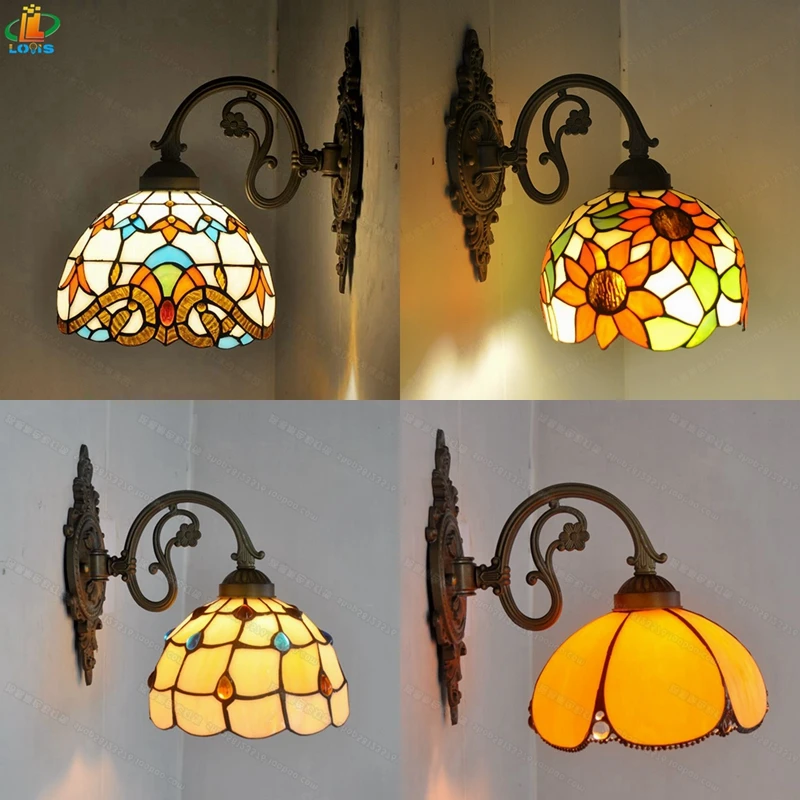 

8 Inch American Baroque Glazed Wall Lamp Tiffany Style Living Room Backdrop Bedside Balcony Color Lighting Alloy Lamp Arm