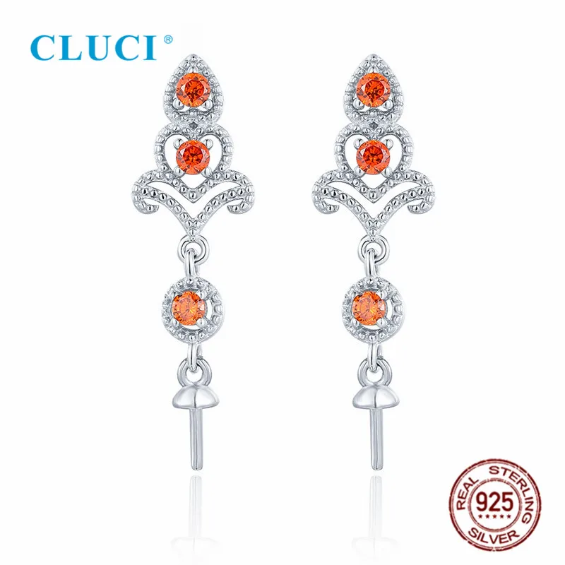 CLUCI 100% 925 Sterling Silver Red White Cubic Zircon Pearl Ethnic Women Stud Earrings Fittings Party Wedding SE177SB