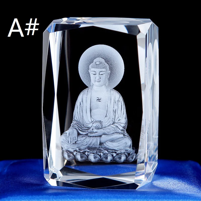 

Tathagata Buddha Shakyamuni Guanyin Bodhisattva Transparent Crystal Glass 3D Carved Crafts Glass Ornaments Figurines Home Decor