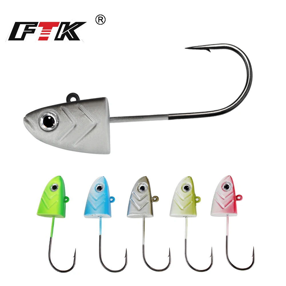 FTK 2pcs/lot 5g 12g 25g crank Jig head hook fishing hook head Jig lure hard bait soft worm jig hook for fishing