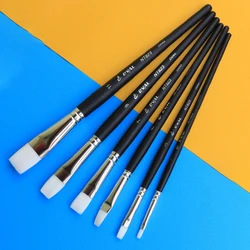 6 pcs Black short rod White Nylon hair flat head paint brush gouache watercolor acrylic oil painting set art tools supplies