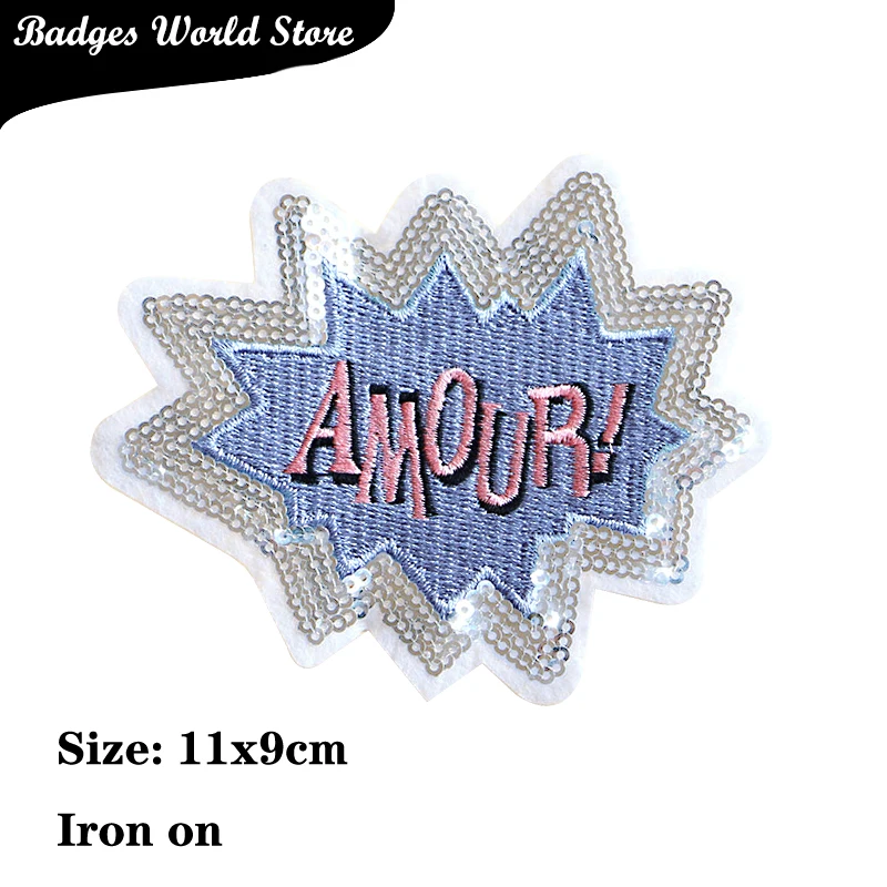 1 Pcs Say hello icon Cartoon Sequin Embroidered Iron on Patch for Clothing DIY Stripes Clothes Patchwork Stickers Custom Badges