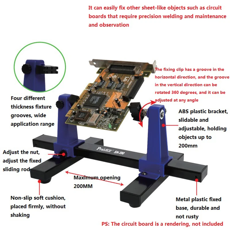 Maschera di saldatura regolabile del dispositivo del morsetto del supporto dell\'assemblea del morsetto del pwb di SN-390 per lo strumento di