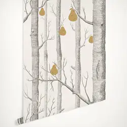 Contemporary Restyled Tapety Gray Birch trees with yellow pears wallpaper Scandinavian papel de pared Woods & Peals Wall paper