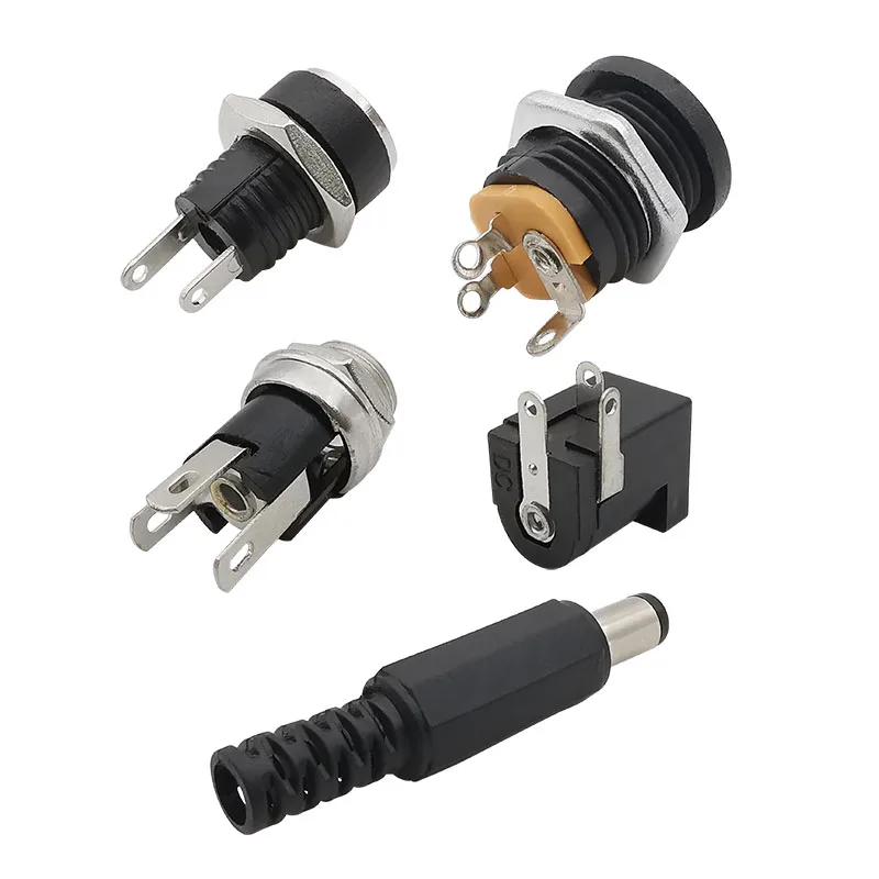 10Pcs/lot 5.5x2.1mm DC Connectors Power Jack Plug Adapter DC Male Female Socket Nut Panel Mount DC Power Connector 5.5*2.1mm