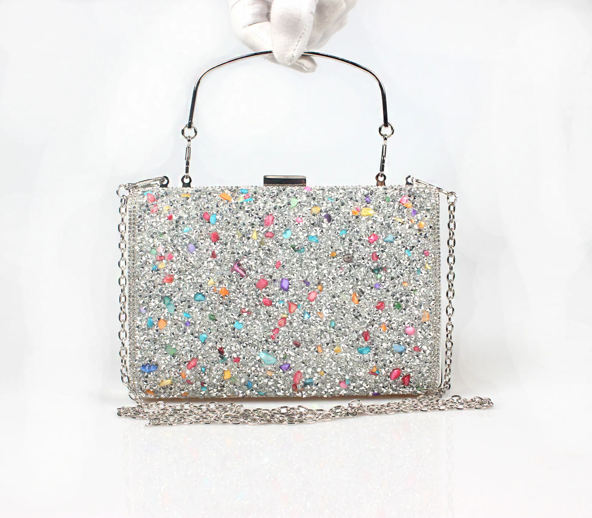 17.5x11.5CM Mermaid Rhinestone Dinner Bag Colorful Stone Diamond Bridal Bag Handbags Evening Bags a6812