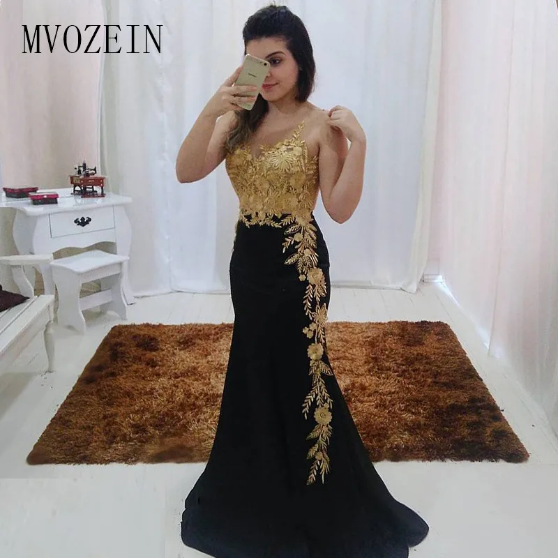 Mvozein-Robe de Soirée Sirène Noire en Dentelle Dorée, Grande Taille, Arabe, Éducative, 123