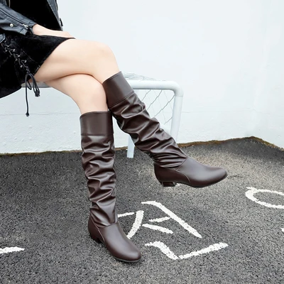 2021Spring Fashion Women Boots Boots Botas Female Stretch PU Leather Boots Shoes Woman Black White Roma Knee-Length Boots34-43