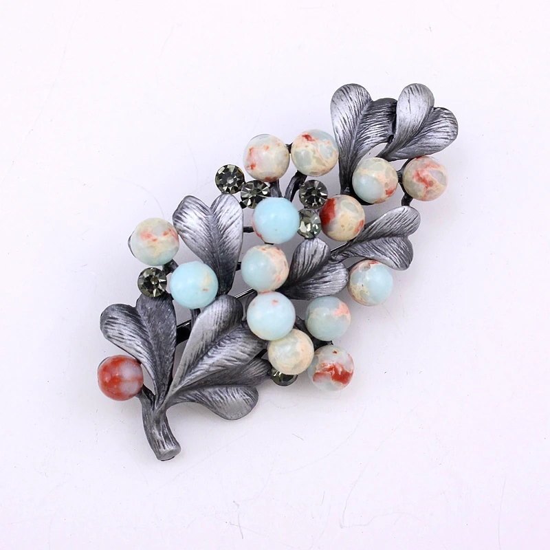 TANGTANG Women Men Brooch Vintage Tin Alloy Brooch Pin Nature Stones Beads Retro Antique Black Tone Tree Brooch - Mother\'s Gift