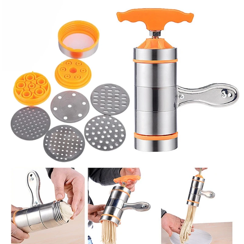 Household Manual Stainless Steel Pasta Maker Noodles Presser Making Machine with 7 Molds Noodle Maker
