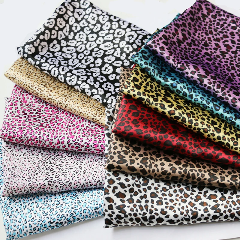 By Meter Africa Leopard Printed Satin Fabric Material For Scarf Lining Diy