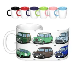 Mini Time Line Ceramic Mugs Coffee Cups Milk Tea Mug Mini Cooper Car Vintage Classic Retro Rover Mg Clubman Morris Austin