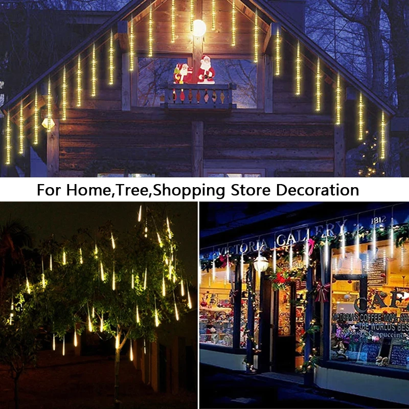 Solar LED Meteor Shower Rain Lights Holiday String Lights Waterproof Garden Light 8 Tubes 192Leds Christmas Wedding Decoration