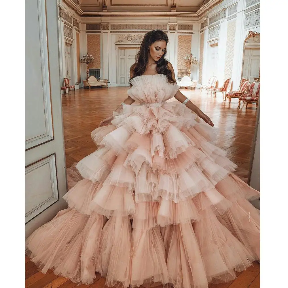 Incredibili abiti da ballo abbaglianti 2021 abito da sposa lungo personalizzato abiti da sera in Tulle a strati increspati abiti da notte per feste abiti da ballo